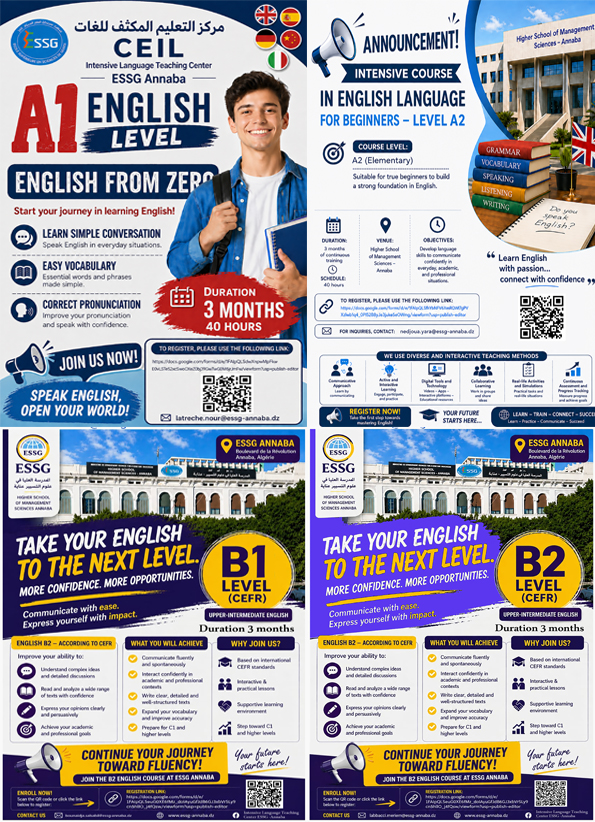دورات تكوينية في اللغة الإنجليزية على مستوى المركز المكلف للغات -ESSG-Annaba -CEIL